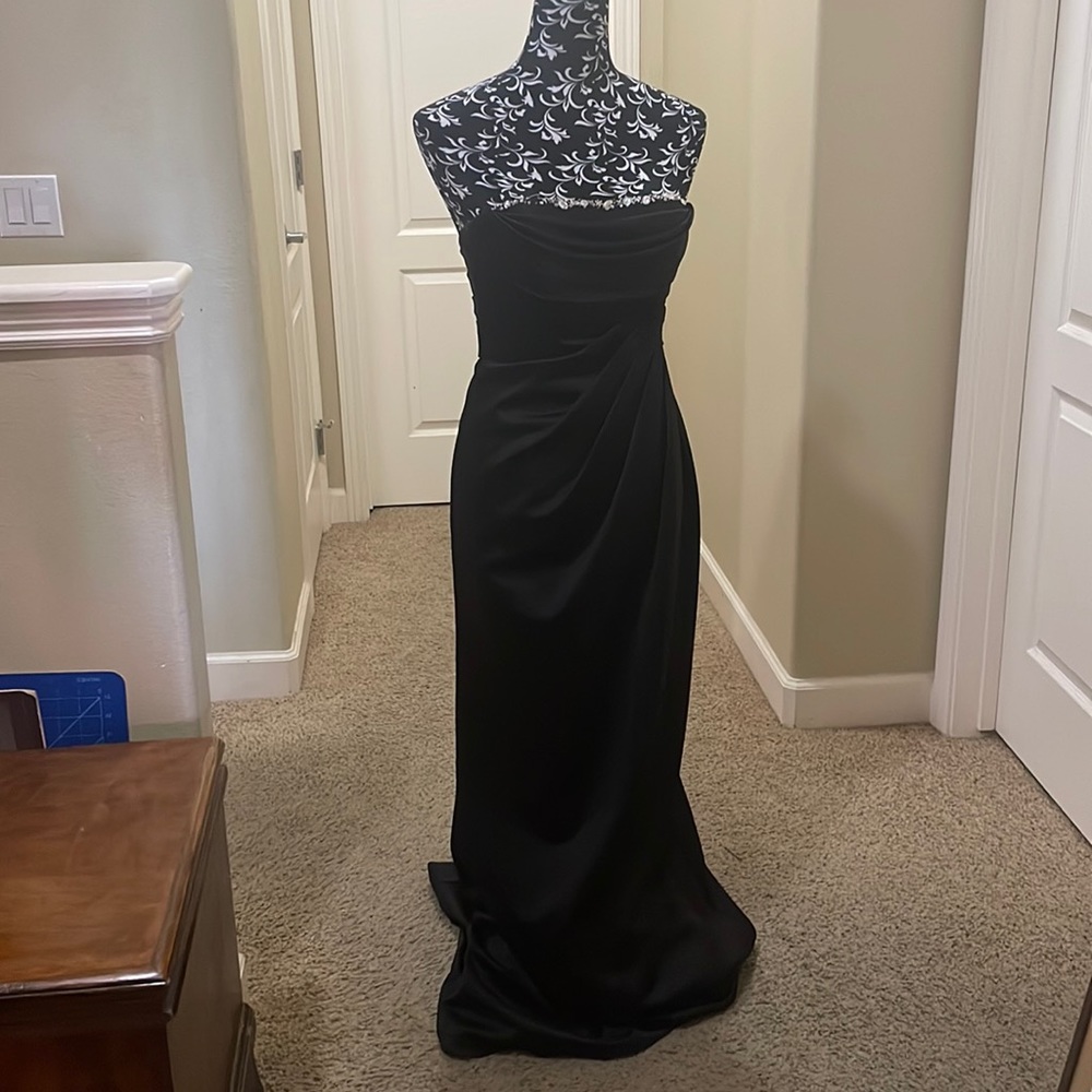 Long black formal dress with rhinestones